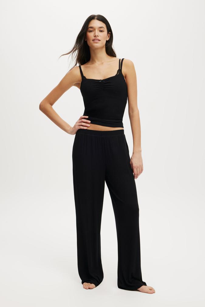 Airy Soft Wide Leg Pant - Ribbed Black