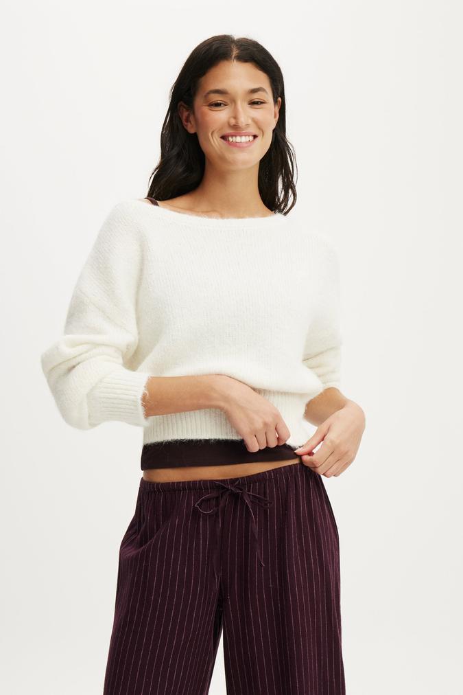 Fluffy Off The Shoulder Knit - Coconut Milk