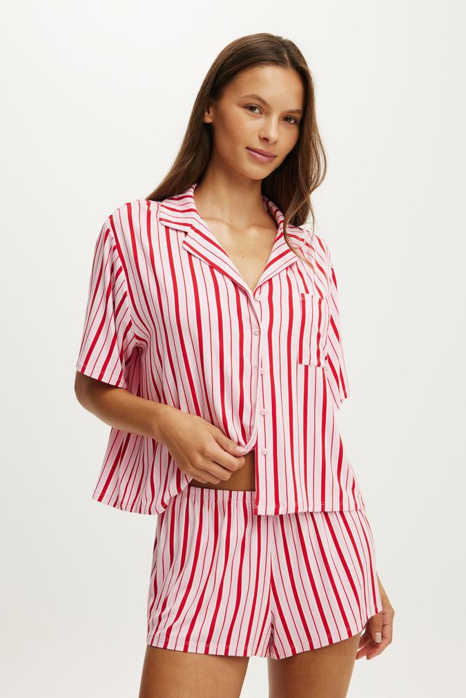 Slinky Soft Short Sleeve Set - Clara Stripe Rosy Haze Pink/Cheeky Cherry