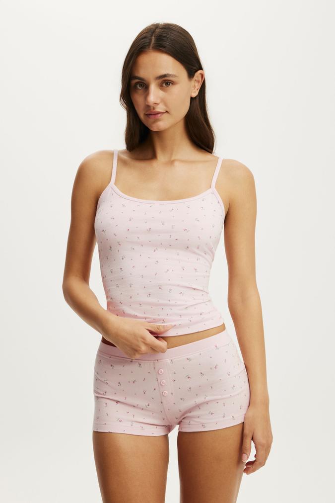 Dreamy Soft Longline Cami - Ditsy Tulip Pink Kiss