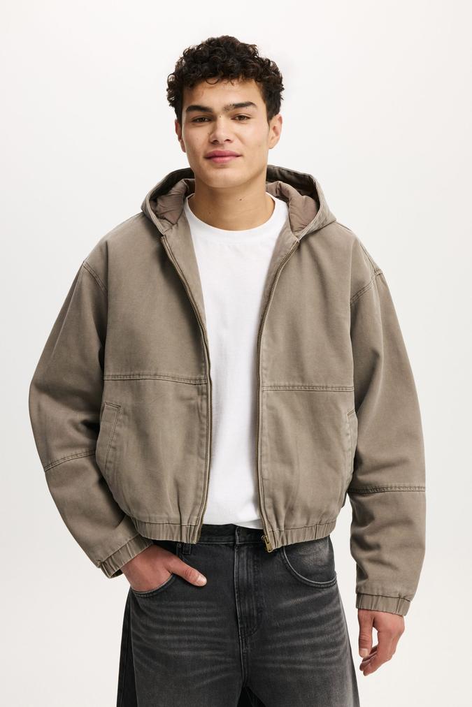 Cropped Hooded Bomber - Washed Chocolate