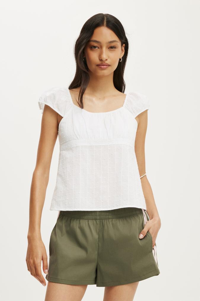 Tie Back Babydoll Top - White Texture
