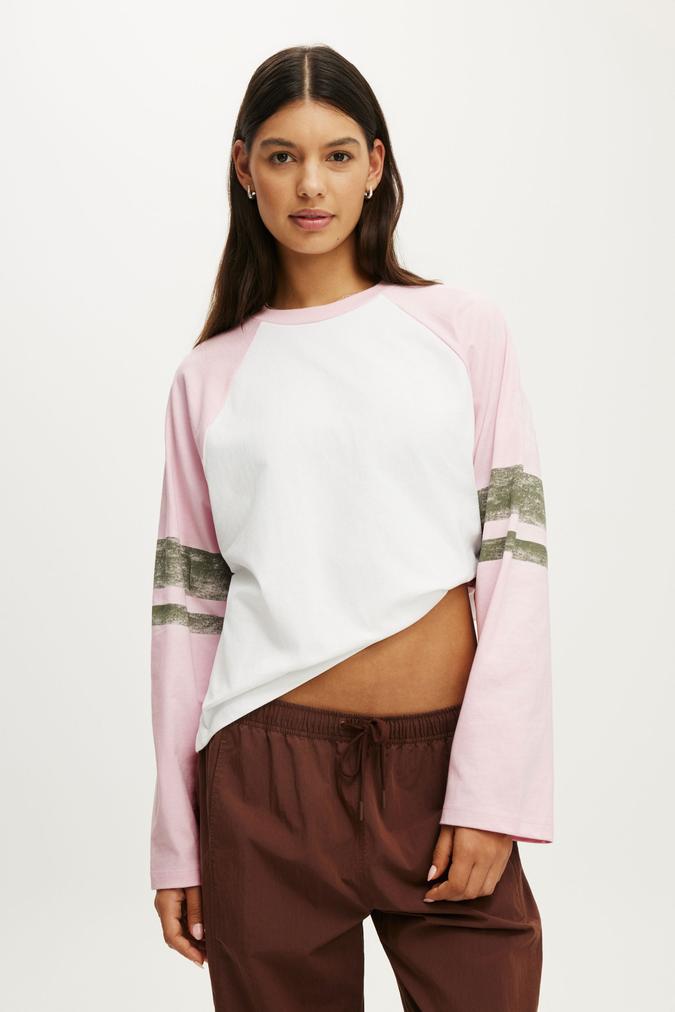 Active Graphic Raglan Tee - White/Hoops