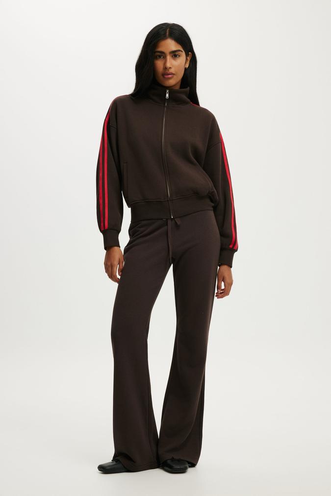 Funnel Neck Fleece Zip Through - Dark Oak