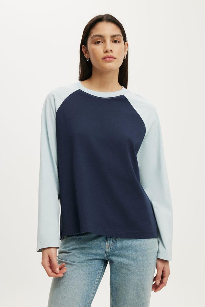 Boxy Raglan Long Sleeve Tee - Shadow Navy/Iced Marine